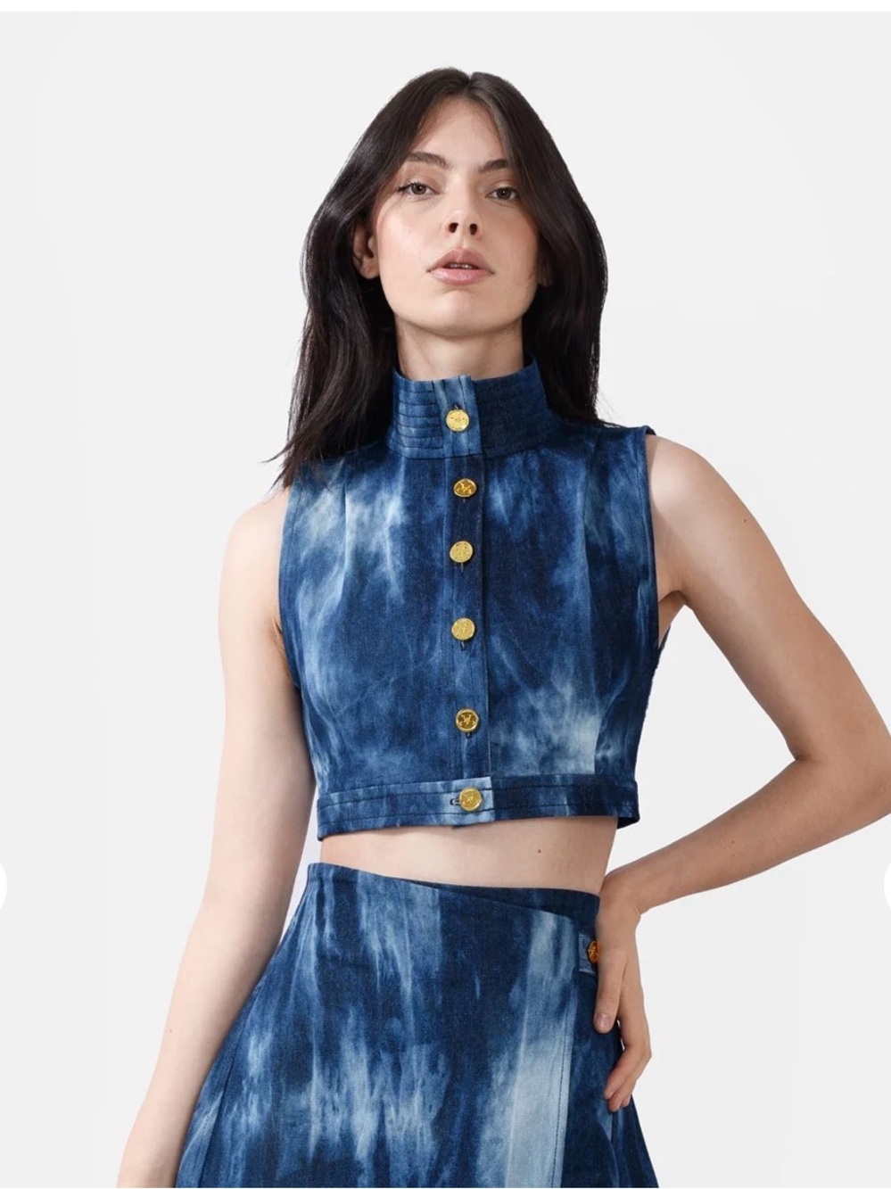 Kargede High Neck Structured Denim Vest Top - Unworn XS